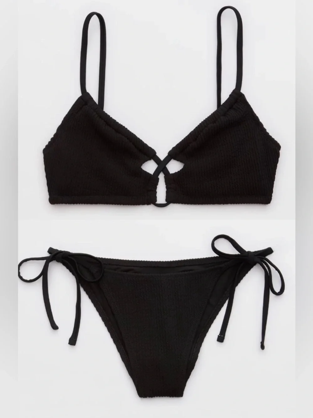 NWT Aerie FULL SET Crinkle Lace Up Top + Tie Bottom in Black - Sz M